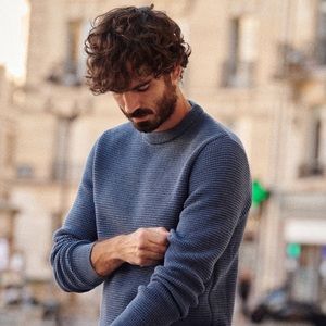 NWOT French Octobre Editions Chuck Sweater Men Slate Blue S 100% Merino Rrp $170